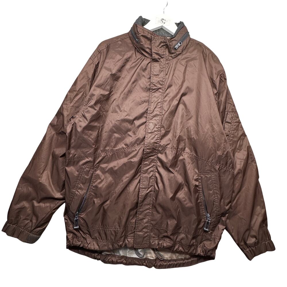 Vintage 90s GAP Nylon Hooded Windbreaker Jacket Mens Large Ripstop Brown